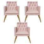 Kit 03 Poltronas Maria Capitonê Sala Recepção Suede Rose