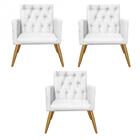 Kit 03 Poltronas Nina Capitonê Recepção Corino Branco