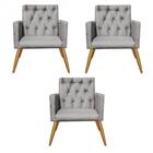 Kit 03 Poltronas Nina Capitonê Recepção Corino Cinza