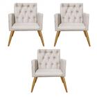 Kit 03 Poltronas Nina Capitonê Recepção Suede Bege