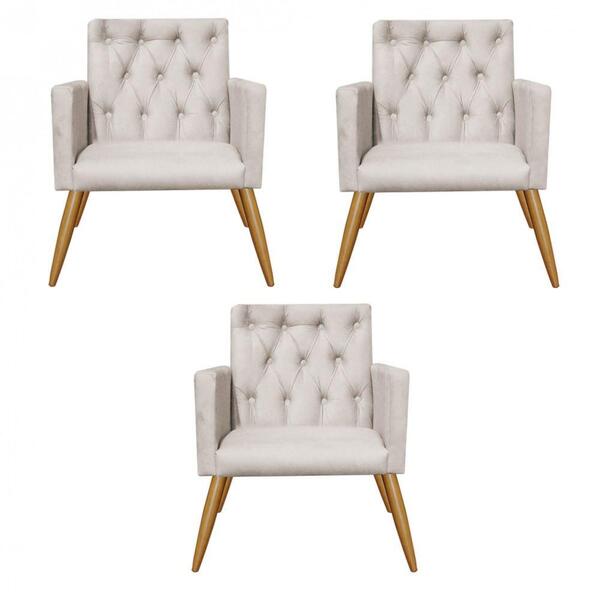 Kit 03 Poltronas Nina Capitonê Recepção Suede Bege