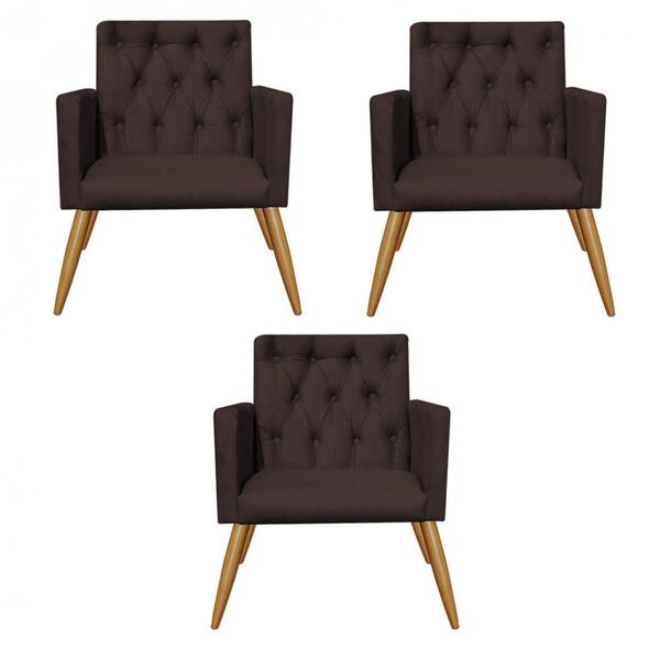 Kit 03 Poltronas Nina Capitonê Recepção Suede Marrom