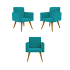 Kit 03 Poltronas Nina Decorativa Cor Azul Turquesa Azul-turqu