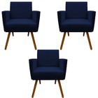 Kit 03 Poltronas Nina Decorativa Escritorio Suede Azul Marinh