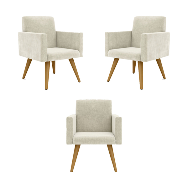 Kit 03 Poltronas Nina Decorativa Para Recepção Balaqui Decor