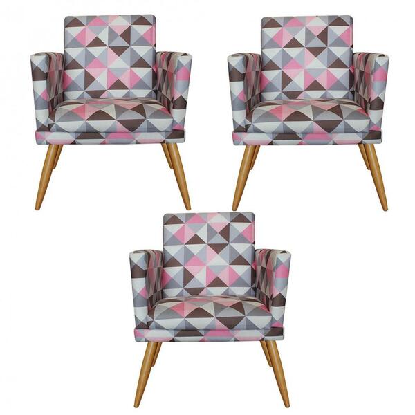 Kit 03 Poltronas Nina Rodapé Sala Recepção Triângulo Rose