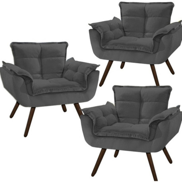 Kit 03 Poltronas Opalas Decorativas Para Sala E Quarto Pés Pa