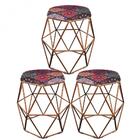 Kit 03 Puff Banqueta Aramado Luna Hexágono Base Bronze Mandal