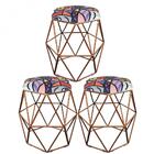 Kit 03 Puff Banqueta Aramado Luna Hexágono Base Bronze Romero