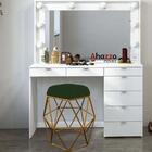 Kit 03 Puff Banqueta Aramado Luna Hexágono Base Dourado Suede