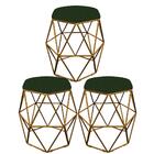 Kit 03 Puff Banqueta Aramado Luna Hexágono Base Dourado Suede