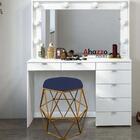 Kit 03 Puff Banqueta Aramado Luna Hexágono Base Dourado Suede