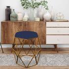 Kit 03 Puff Banqueta Aramado Luna Hexágono Base Dourado Suede