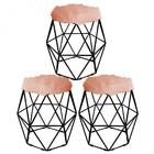 Kit 03 Puff Banqueta Aramado Luna Hexágono Base Preto Pelúcia