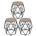 Kit 03 Puff Banqueta Aramado Luna Hexágono Base Preto Suede B