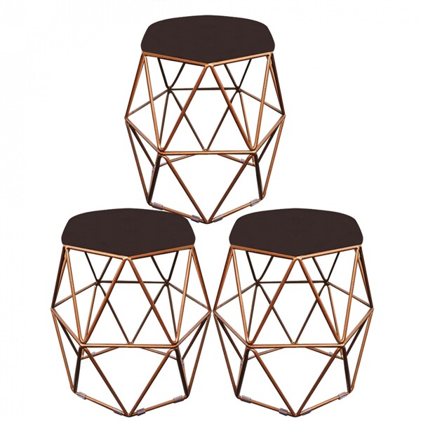 Kit 03 Puff Banqueta Aramado Luna Para Penteadeira Hexágono B