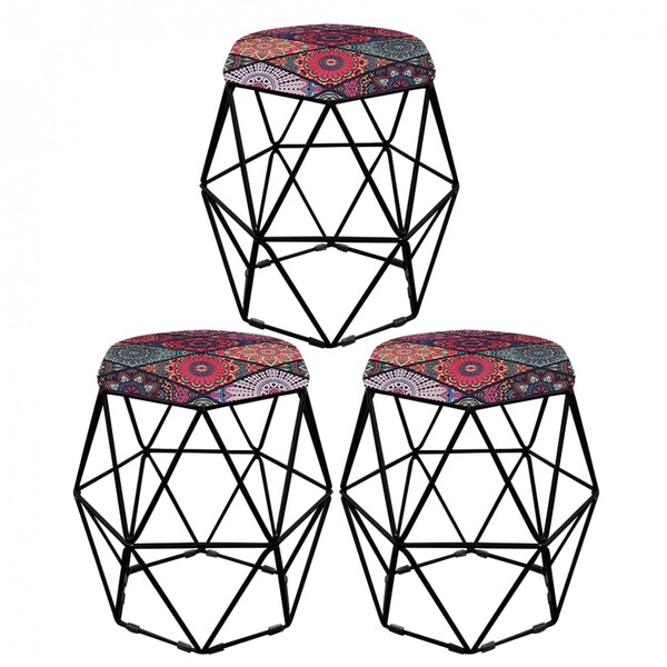 Kit 03 Puff Banqueta Aramado Luna Para Penteadeira Hexágono B