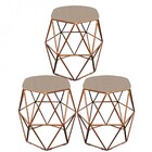 Kit 03 Puff Banqueta Aramado Luna Para Penteadeira Hexágono B