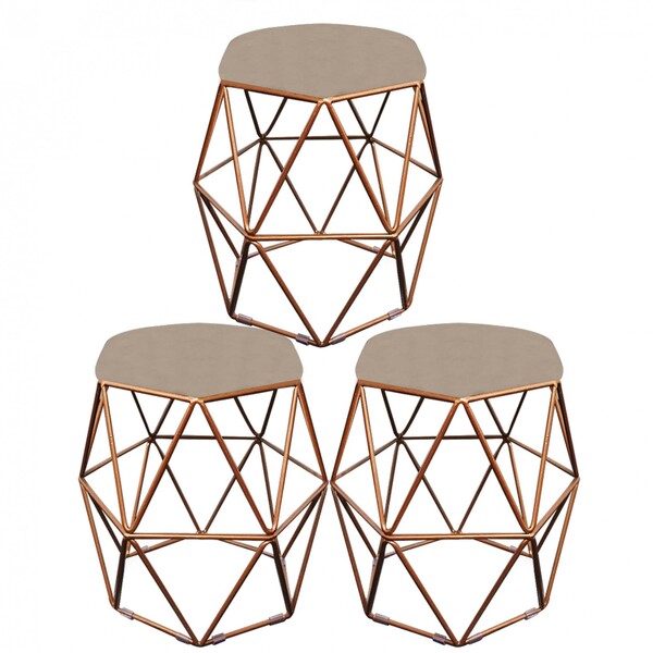 Kit 03 Puff Banqueta Aramado Luna Para Penteadeira Hexágono B