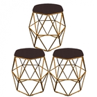 Kit 03 Puff Banqueta Aramado Luna Para Penteadeira Hexágono B