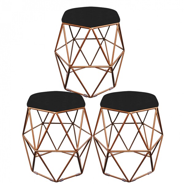 Kit 03 Puff Banqueta Aramado Luna Para Penteadeira Quarto Hex