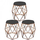 Kit 03 Puff Banqueta Aramado Luna Para Penteadeira Quarto Hex