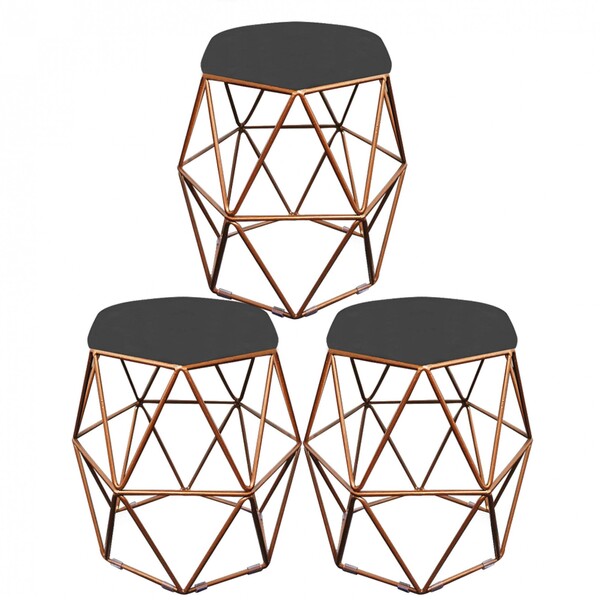 Kit 03 Puff Banqueta Aramado Luna Para Penteadeira Quarto Hex