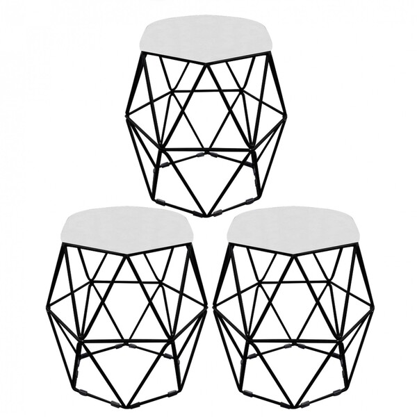 Kit 03 Puff Banqueta Aramado Luna Para Penteadeira Quarto Hex