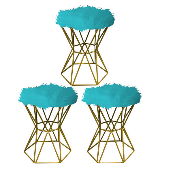 Kit 03 Puff Banqueta Louis Aramado Hexágono Para Penteadeira