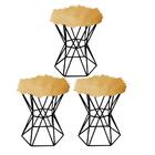 Kit 03 Puff Banqueta Louis Aramado Hexágono Preto Pelúcia Dou