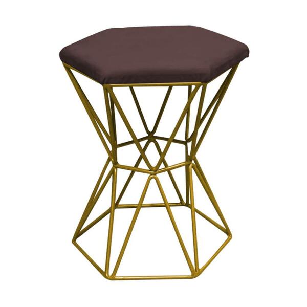 Kit 03 Puff Banqueta Louis Industrial Hexágono Ferro Dourado