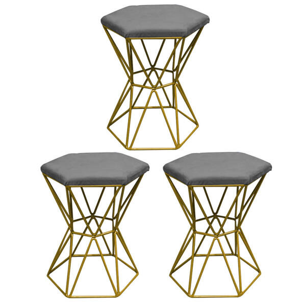 Kit 03 Puff Banqueta Louis Industrial Para Penteadeira Sala H