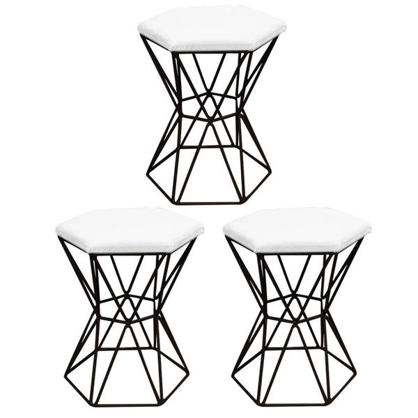 Kit 03 Puff Banqueta Louis Industrial Para Penteadeira Sala H