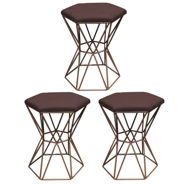 Kit 03 Puff Banqueta Louis Industrial Para Penteadeira Sala H