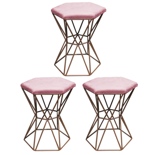 Kit 03 Puff Banqueta Louis Industrial Para Penteadeira Sala H