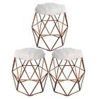 Kit 03 Puff Banqueta Luna Aramado Hexágono Bronze Pelúcia Bra