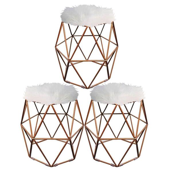 Kit 03 Puff Banqueta Luna Aramado Hexágono Bronze Pelúcia Bra