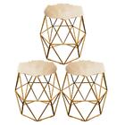 Kit 03 Puff Banqueta Luna Aramado Hexágono Dourado Pelúcia Be