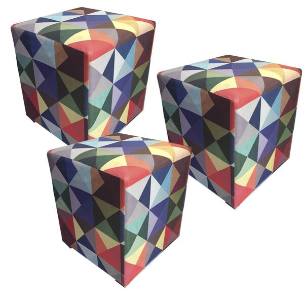 Kit 03 Puff Decorativo Dado Estampado Triangulo - Dominic Dec