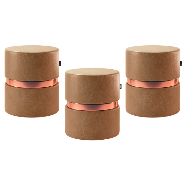 Kit 03 Puffs Bancos Decorativos Redondo Porto 49x43cm Corano