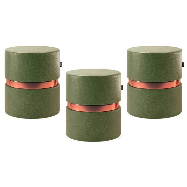 Kit 03 Puffs Bancos Decorativos Redondo Porto 49x43cm Corano