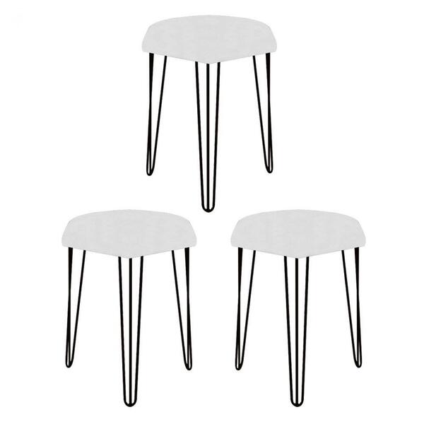 Kit 03 Puffs Banqueta Alta Bita Industrial Pé De Ferro