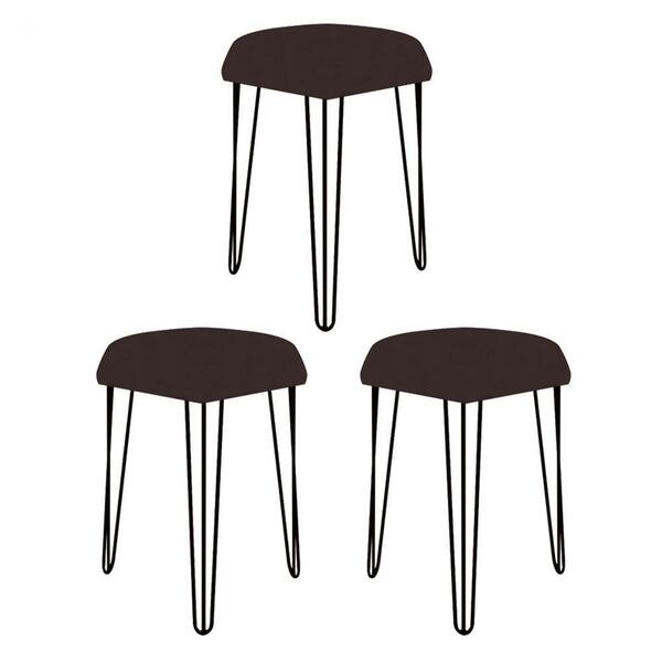 Kit 03 Puffs Banqueta Alta Bita Industrial Pé De Ferro