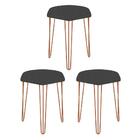 Kit 03 Puffs Banqueta Alta Bita Industrial Pé De Ferro Bronze