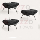 Kit 03 Puffs Banqueta Costela Industrial Ferro Preto Sala De