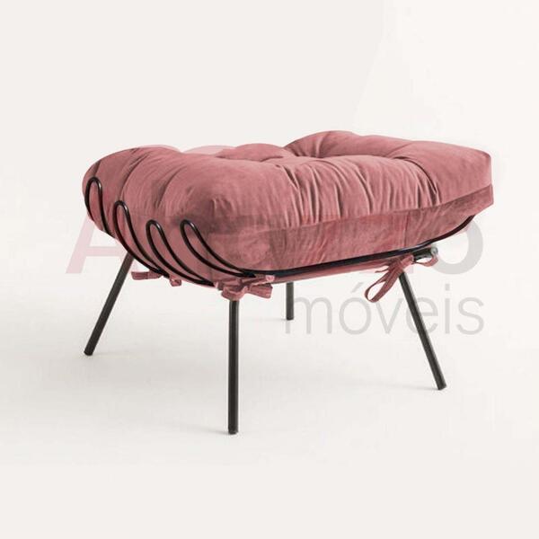 Kit 03 Puffs Banqueta Costela Industrial Ferro Preto Suede Ro