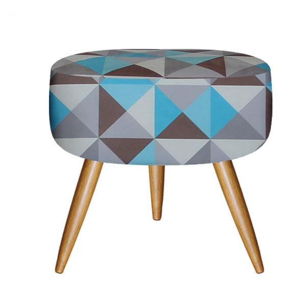 Kit 03 Puffs Banqueta Nina Redondo Pé Palito Triângulo Azul E