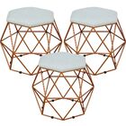 Kit 03 Puffs Decorativo Aramado Bronze Six L02 Linho Cinza -