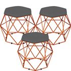 Kit 03 Puffs Decorativo Aramado Bronze Six L02 Suede Cinza -