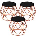 Kit 03 Puffs Decorativo Aramado Bronze Six L02 Suede Preto -